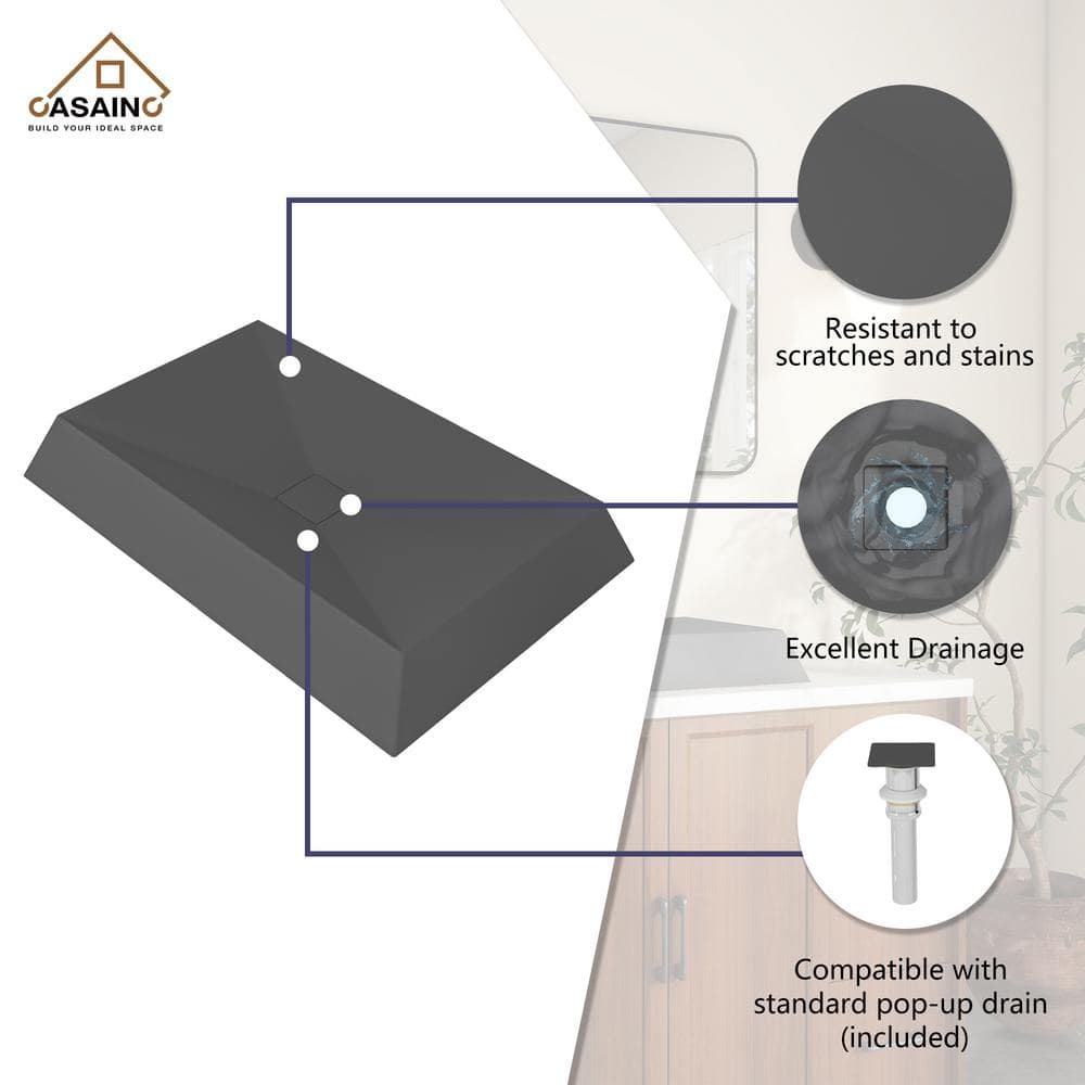 Black Earth Rectangular Ceramic Above-Counter Vessel Sink