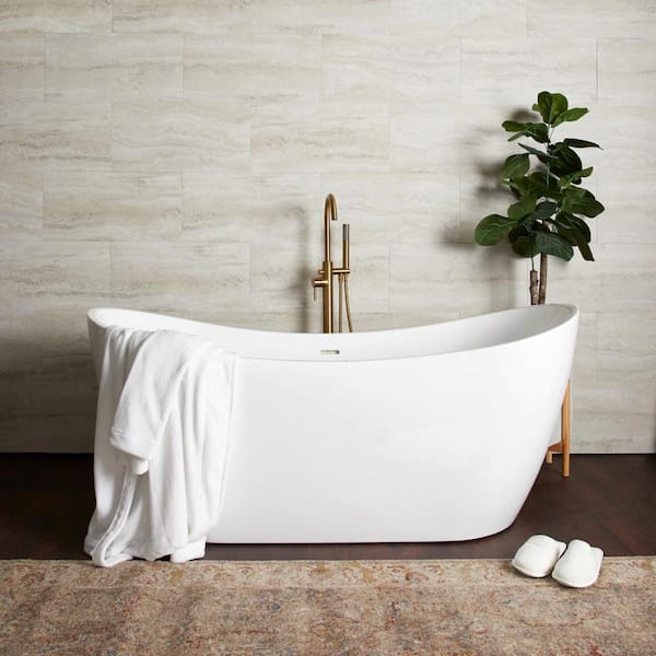 DreamLine Nile 53 in. x 28 in. Freestanding Acrylic Soaking Bathtub with Center Drain in White