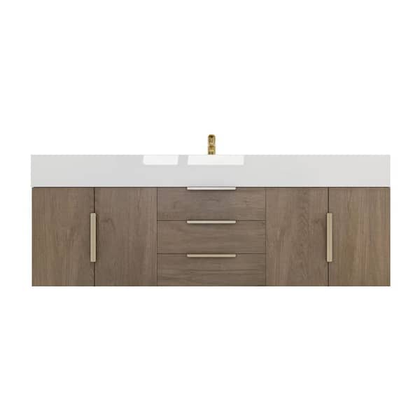 Bethany 59 in. W. x 20 in. D x 22 in. H Single Sink Floating Bath Vanity in Light Oak with White Acrylic Top