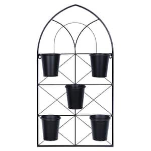 30 in. Black Metal Plant Pots Wall Hanging