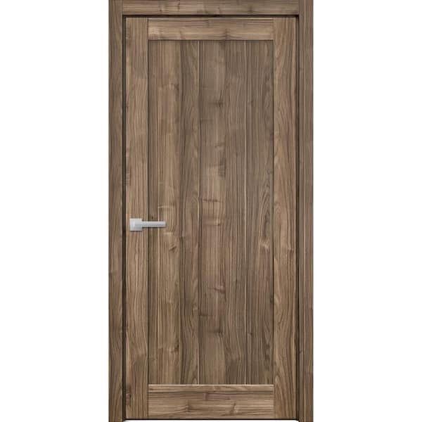 Sartodoors 30 in. x 84 in. 1-Panel Walnut Finished MDF Sliding Door with Hardware