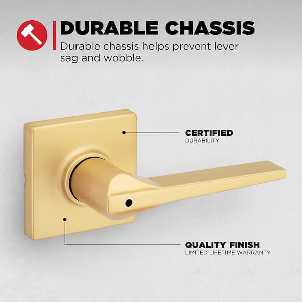 Kwikset Hollis Satin Brass Square Bed/Bath Door Handle 300HSL SQT