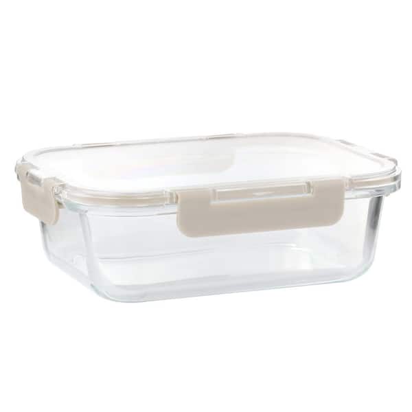 51 oz. Rectangular Glass Storage Container with Snap-On Lid in Taupe