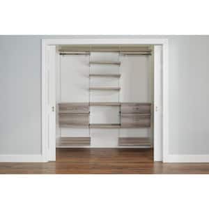 Genevieve 6 ft. Gray Adjustable Closet Organizer Double Long Hanging Rod with 2 Shoe Racks, 6 Shelves, and 4 Drawers