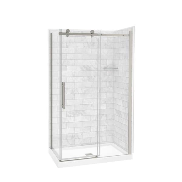 Utile 48 in. W x 32 in. D x 80 in. H Composite Direct-to-Stud 2-Piece Corner Shower Wall Kit in Marble Carrara