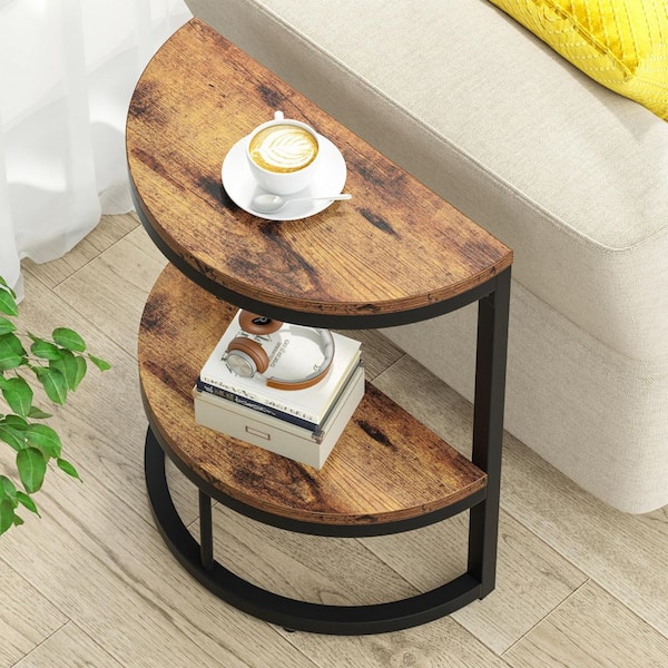 Kerlin 19.7 in. Width Brown Wooden C-Shape End Table, 2-Tiers of Side Table for Living Room Bedroom