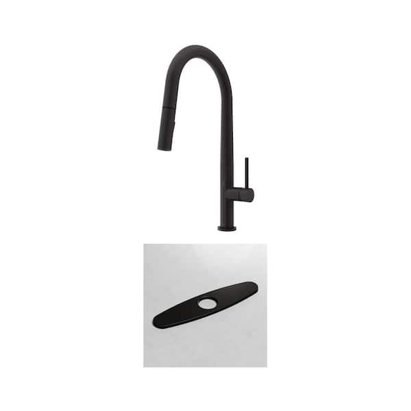 Greenwich Touchless Pull-Down Faucet with 10 in. Deck Plate in Matte Black (2-Piece Set)