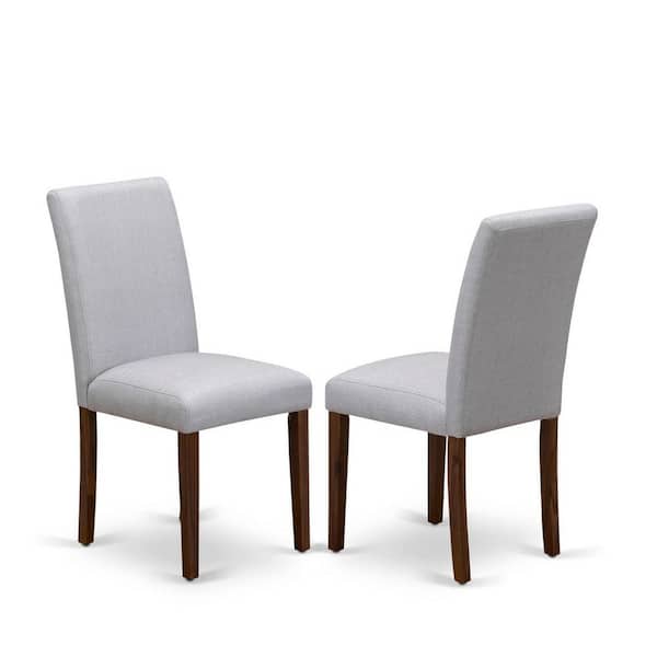 East West Furniture Walnut, Parson Chairs - Grey Linen Fabric Padded Dining Chairs, Set Of 2