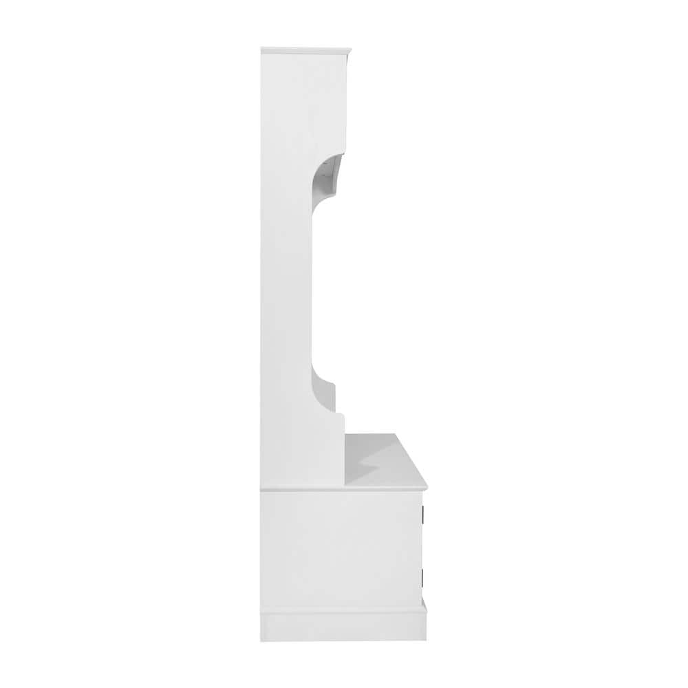 White Wooden Hall Tree with Storage Bench and Coat Rack