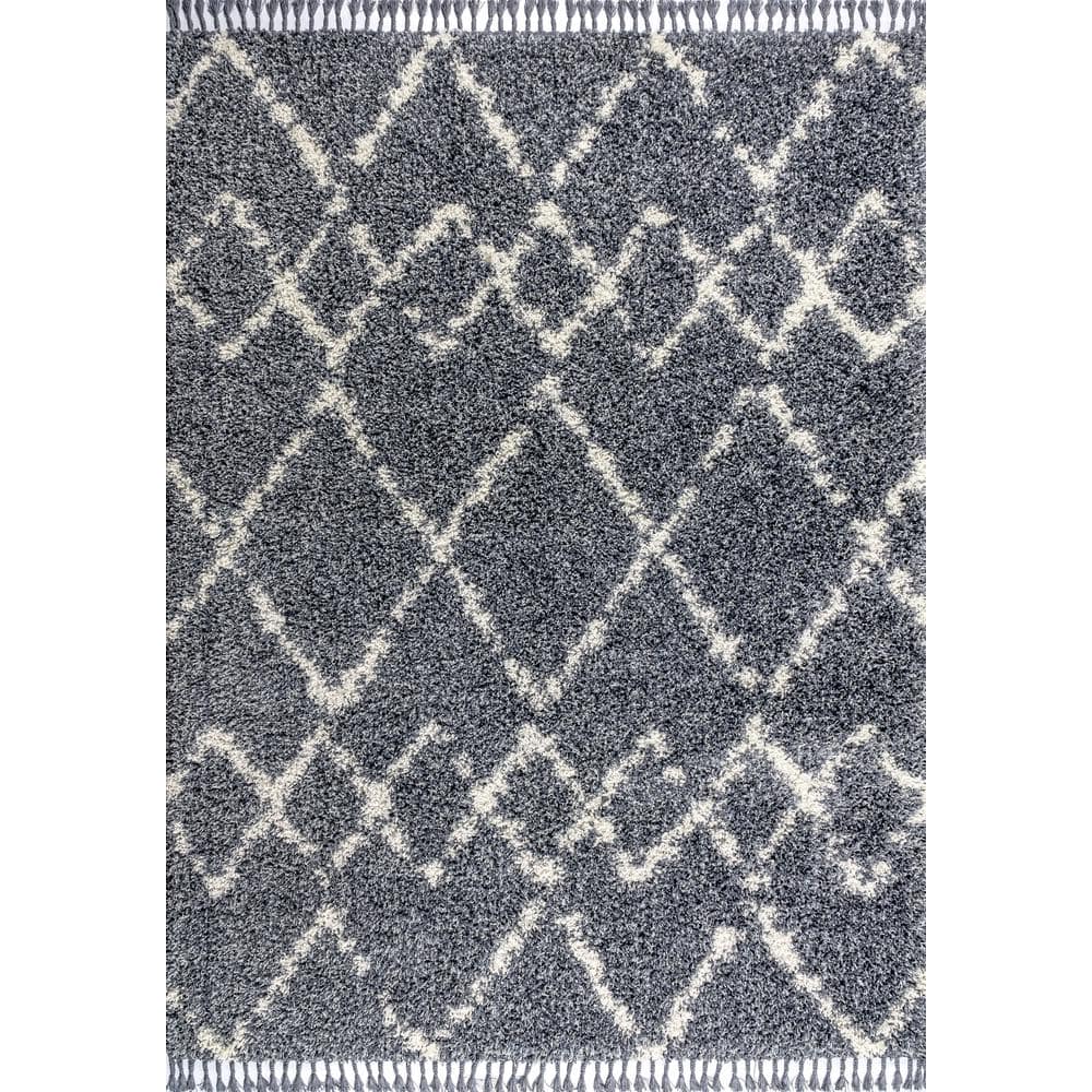 Denim Blue/Cream Diamond Shag Synthetic 4' x 6' Area Rug