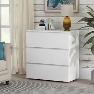 3-Drawer White Wood Chest of Drawers Bedside Table Storage Dresser Freestanding Cabinet 30 in. W x 32 in. H x 16 in. D