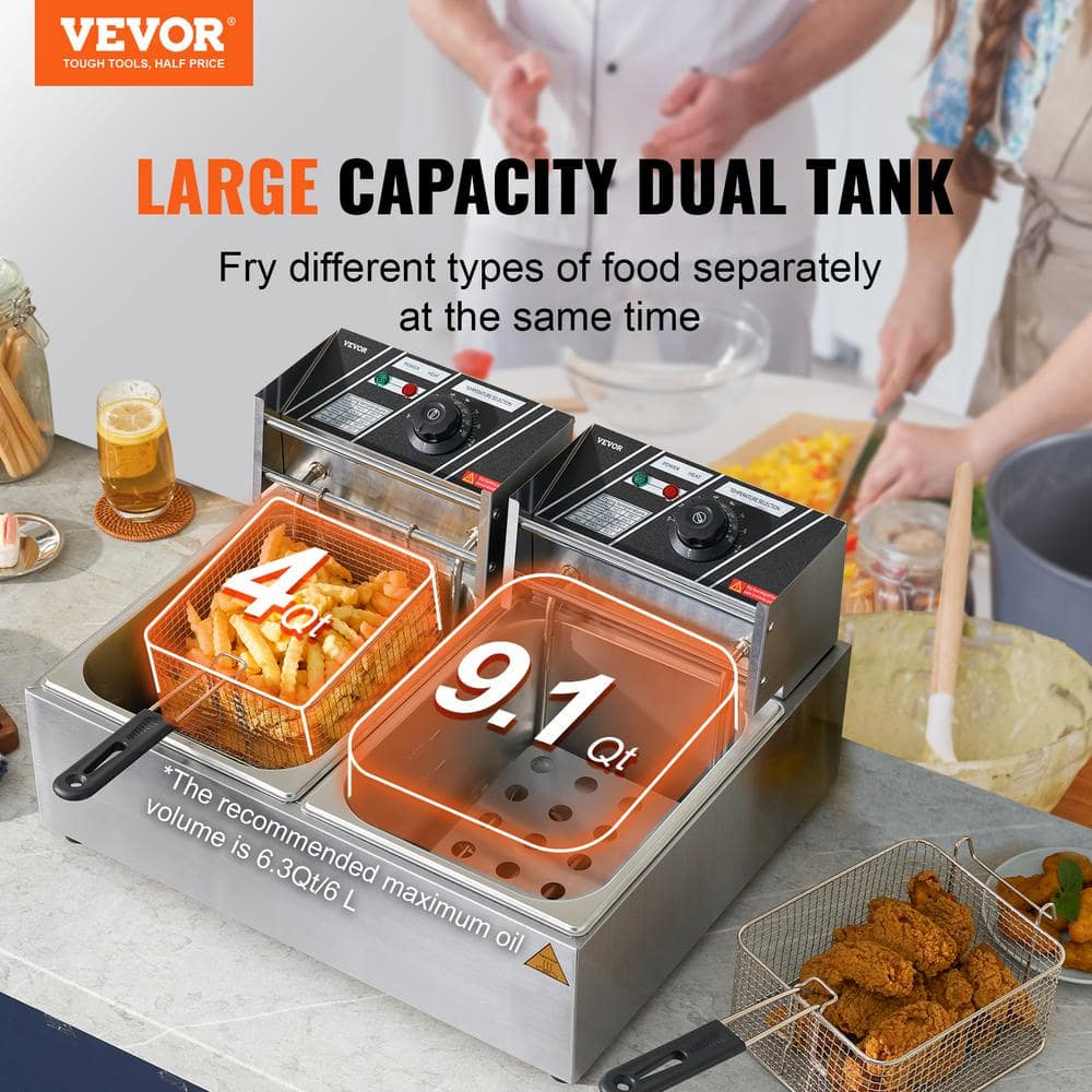 Silver Dual Basket Electric Countertop Deep Fryer