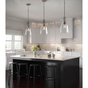 Rushton Collection 1-Light Brushed Nickel Clear Glass Industrial Pendant Hanging Light