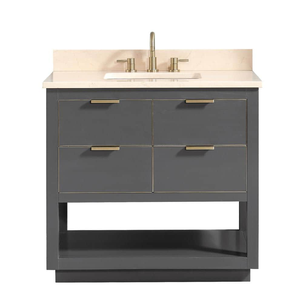 Avanity Allie 37 in. W x 22 in. D Bath Vanity in Gray with Gold Trim with Marble Vanity Top in Crema Marfil with Basin