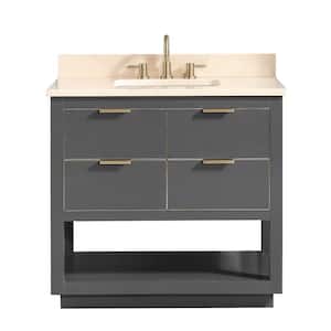 Allie 37 in. W x 22 in. D Bath Vanity in Gray with Gold Trim with Marble Vanity Top in Crema Marfil with Basin