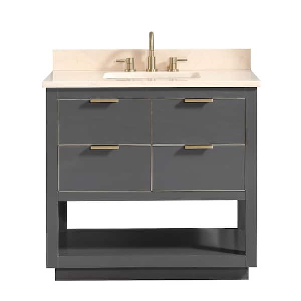 Avanity Allie 37 in. Single Sink Twilight Gray with Gold Trim Bath Vanity with Crema Marfil Marble Top