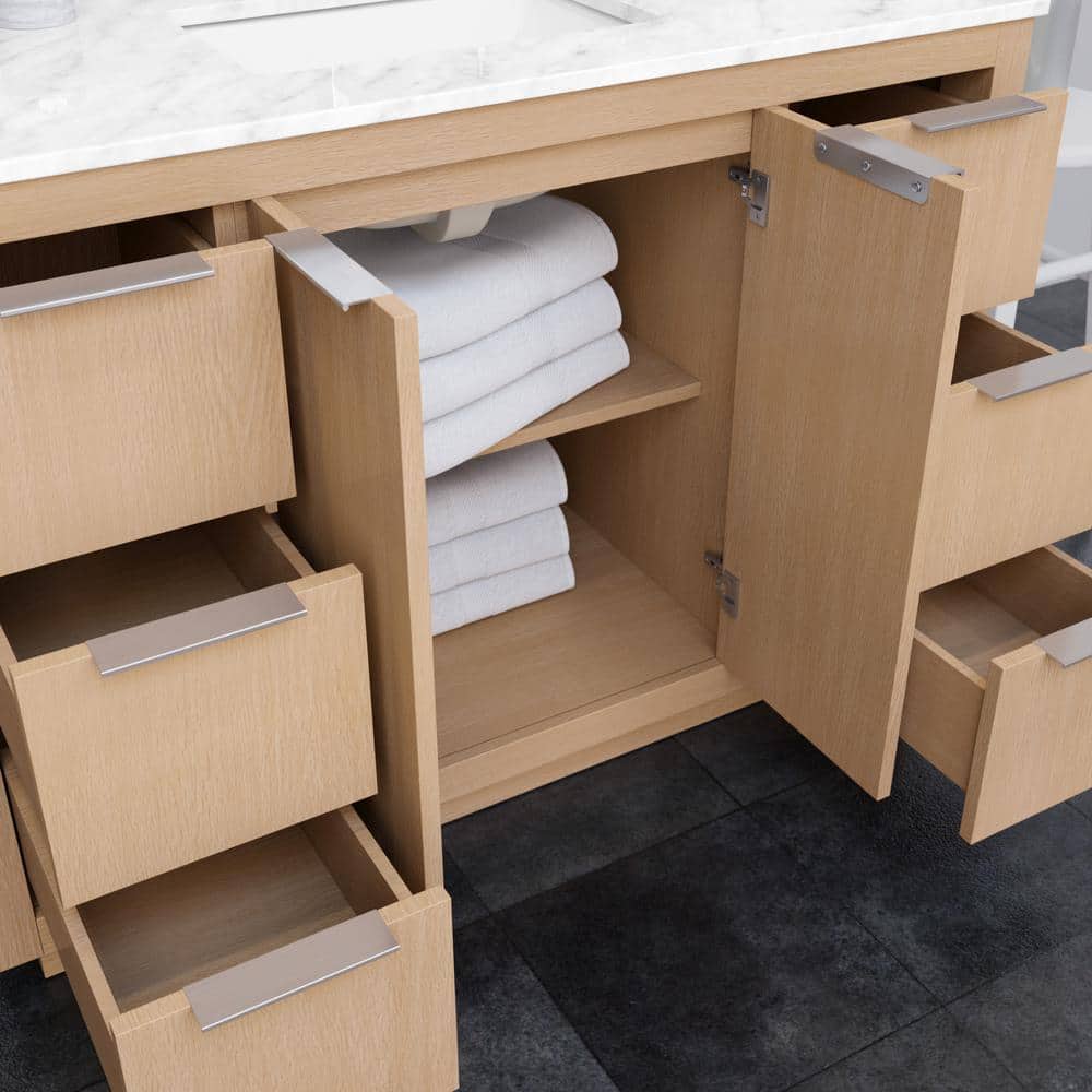 Maroni 42" Light Straw Bathroom Vanity with White Carrara Marble Countertop