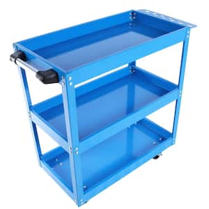 1.4cu ft Heavy Duty Steel Warehouse Workshop Blue 3 Tier Rolling Mechanical Tool Cart Garden Cart with 4 Lockable Wheels