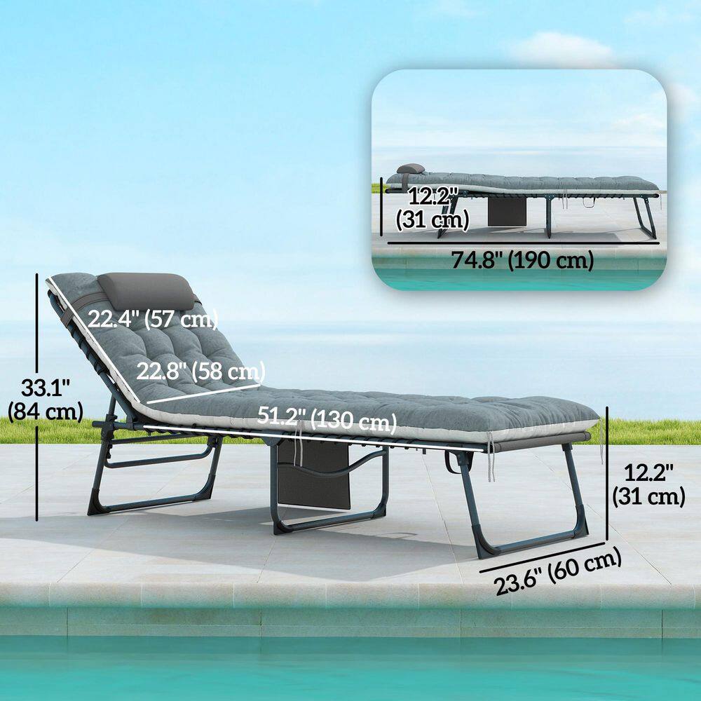 Gray and White Cushioned Folding Outdoor Chaise Lounge Set