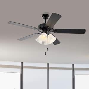 52 in. Indoor Matte Black 5-Blade Farmhouse Reversible Ceiling Fan with Light Kit and Pull Chain
