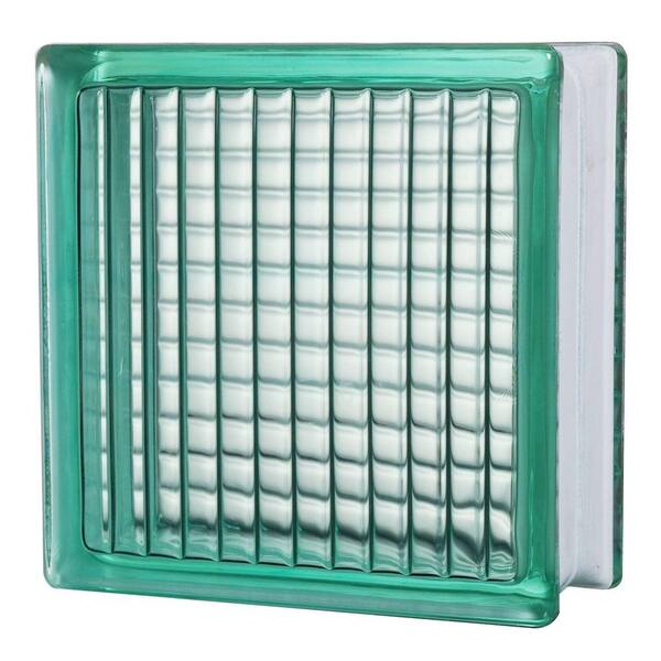 TAFCO WINDOWS 7-1/2 in. x 7-1/2 in. Lines Pattern Turquoise Glass Block 5/CA