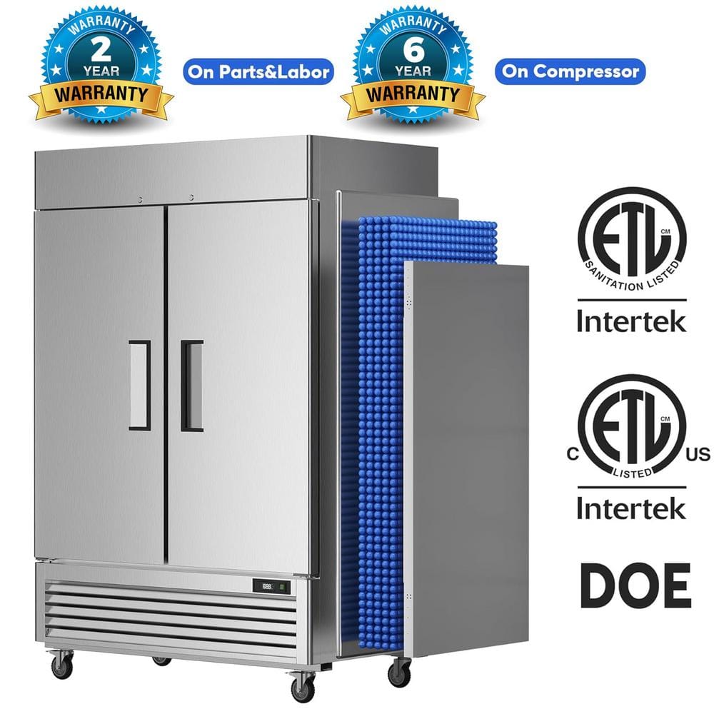 54" Silver Stainless Steel Commercial Reach-In Refrigerator with Adjustable Shelves