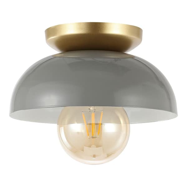 Paulina 8.5 in. 1-Light Classic Industrial Iron LED Flush Mount, Gray/Gold Painting