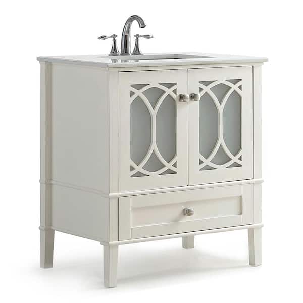 Brooklyn + Max Denning 30 in. Contemporary Bath Vanity in Pure White with Engineered Quartz Marble Extra Thick Top with White Basin
