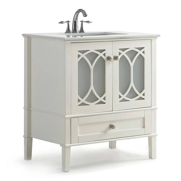 Simpli Home Paige 36 in. W x 22 in. D x 35 in. H Bath Vanity in Soft White with Quartz Marble Vanity Top in White with White Basin