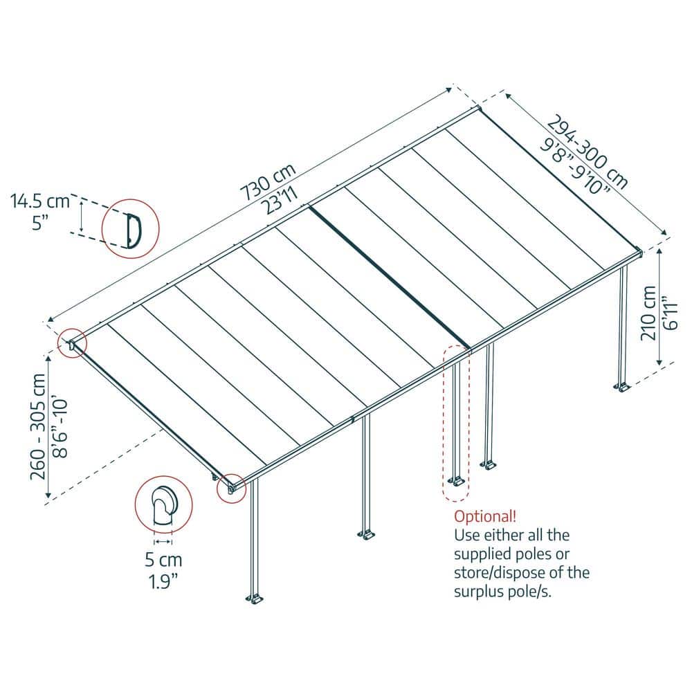 Feria 10' x 24' Gray Aluminum and Polycarbonate Patio Cover