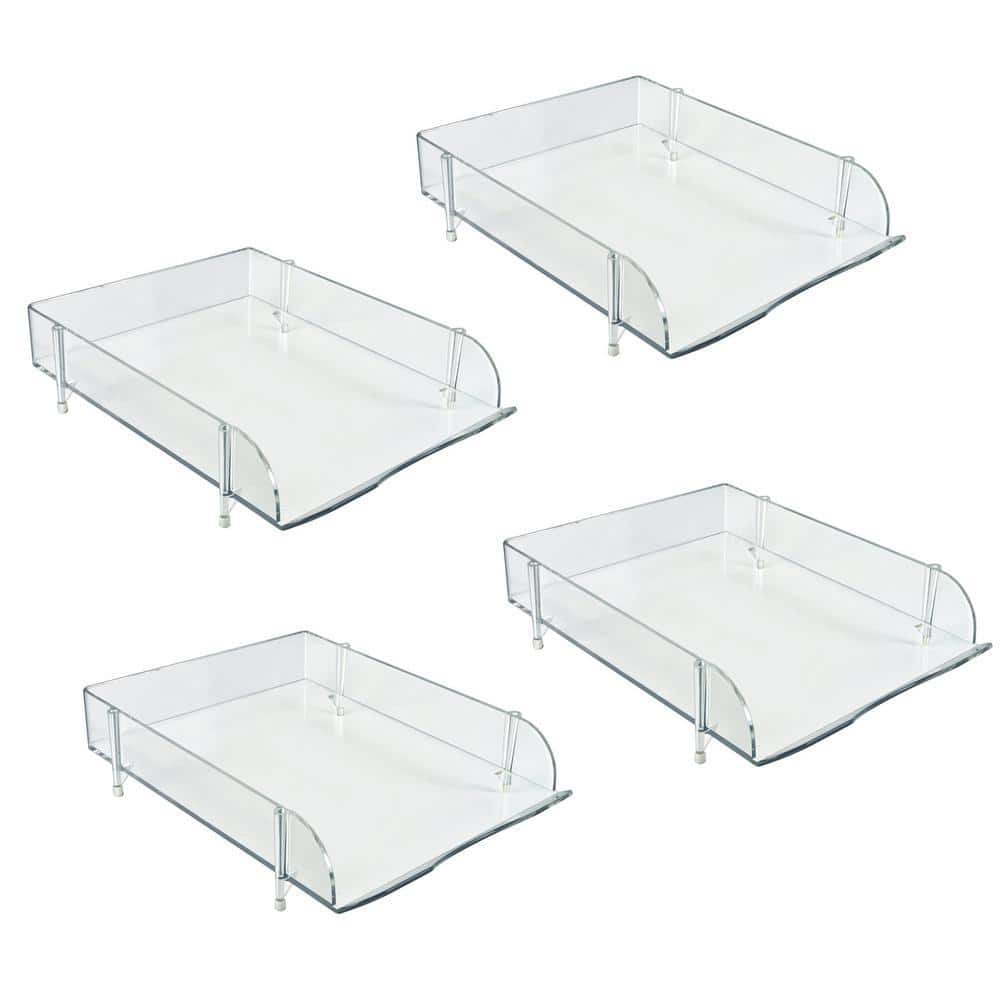 Clear Stackable Letter Tray Desk Organizer, 4-Pack