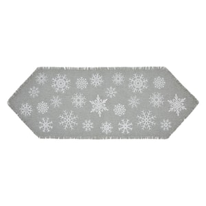 Yuletide 12 in. W x 36 in. H Dove Gray Silver Seasonal Snowflake Cotton Burlap Table Runner