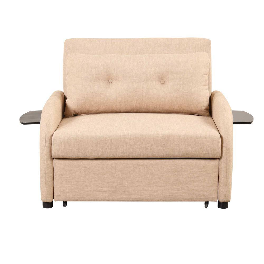 41.5 in. Square Arm Linen Rectangle Sofa with 2 wing table and usb charge in. Beige