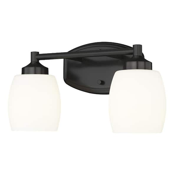 Unbranded Kendrick 14.5 in. 2-Light Matte Black Vanity-Light with Matte Opal Glass Shade