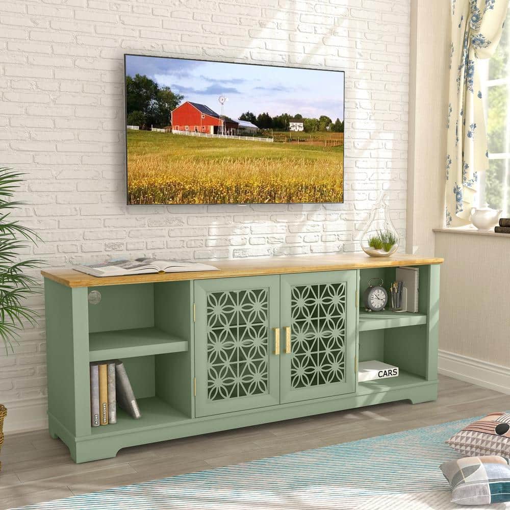 Festivo 70'' Green Wood TV Stand with Floral Doors