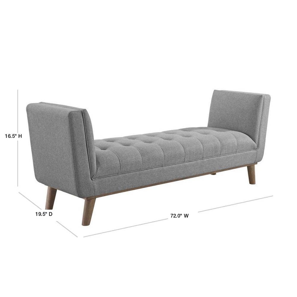 Haven Light Gray Tufted Fabric Mid-Century Accent Bench