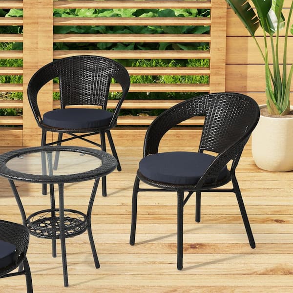 FadingFree (Set of 4) 16 in. Round Outdoor Patio Circle Dining Chair Seat Cushions in Navy Blue