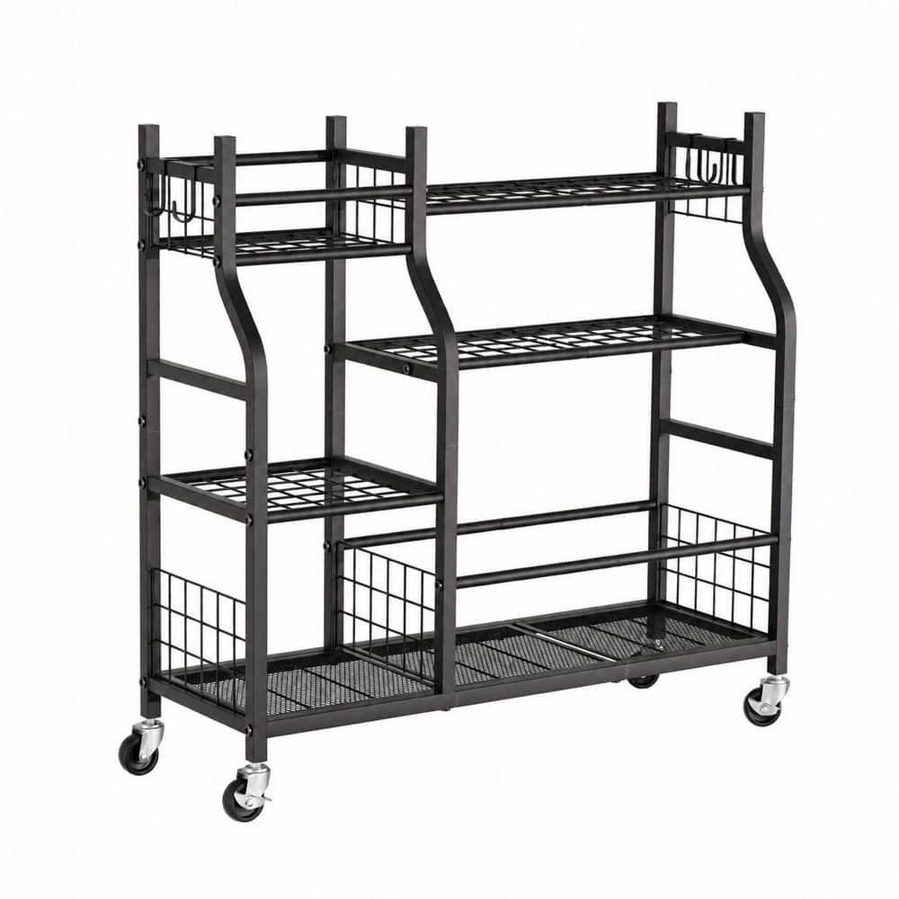 Black Carbon Steel Garden Tool Organizer Rolling Cart with Wheels, Side Hooks and Multi-Tier Storage price history on PriceWatchPro