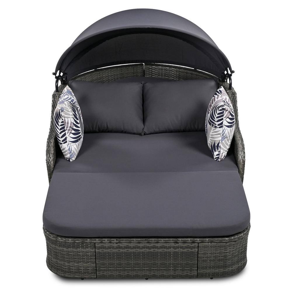 Gray 1-Piece PE Wicker Rattan Outdoor Chaise Lounge Sunbed with Adjustable 