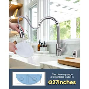 Single Handle Pull Down Sprayer Kitchen Faucet with Dishwasher Air Gap 2 or 4 Hole in Brushed Nickel