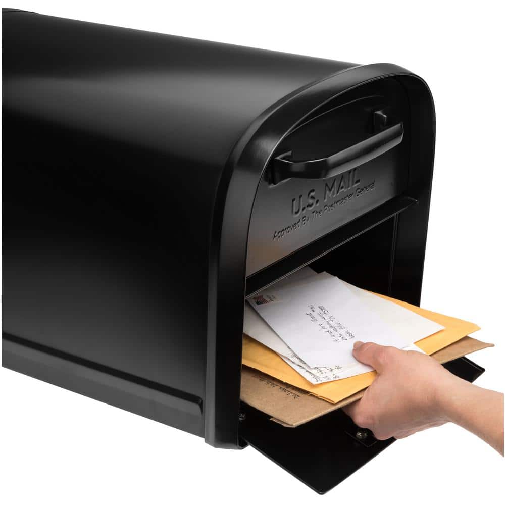 Large Black Steel Post Mount Locking Mailbox