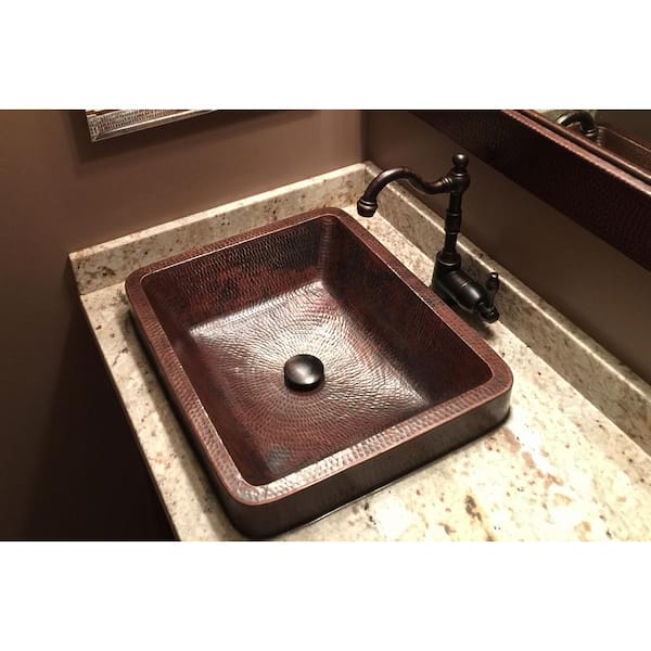 Rectangle Skirted Hammered Copper Vessel Sink in Oil Rubbed Bronze