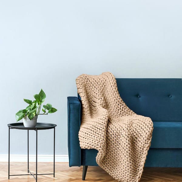 DONNA SHARP Chunky Knitted Taupe Acrylic Throw Blanket 70008 - The