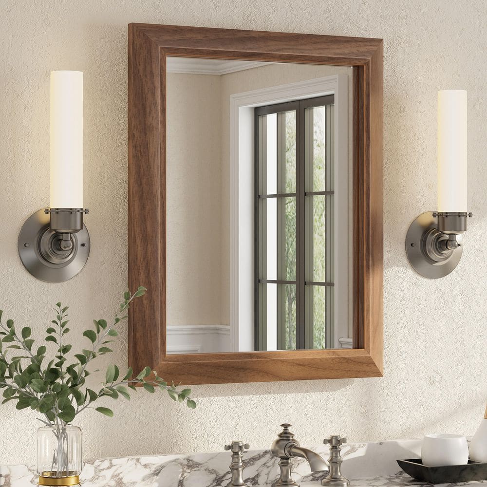 16 in. W x 20 in. H Rectangular Aluminum Alloy Framed and Tempered Glass Wall Bathroom Vanity Mirror in Dark Brown Wood price history on PriceWatchPro