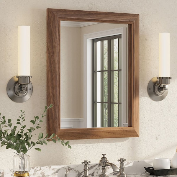 16 in. W x 20 in. H Rectangular Aluminum Alloy Framed and Tempered Glass Wall Bathroom Vanity Mirror in Dark Brown Wood