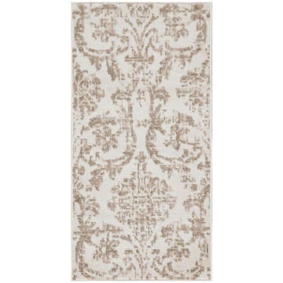 Jubilant Ivory Beige doormat 2 ft. x 4 ft. Damask Transitional Area Rug