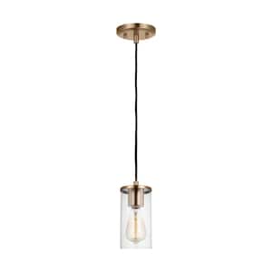 Zire 1-Light Satin Brass Hanging Mini Pendant Kitchen Island with Clear Glass Shade
