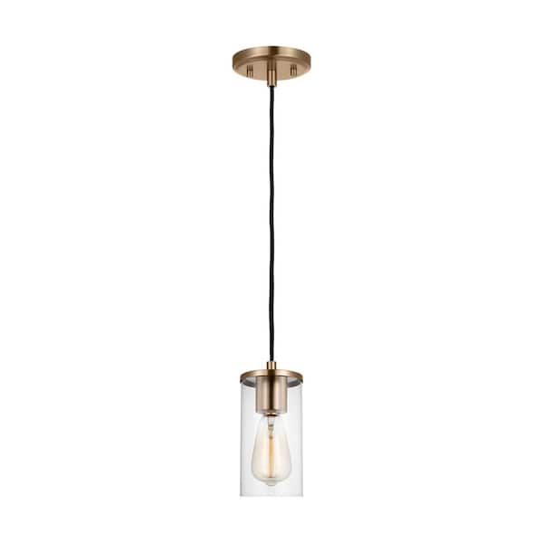 Generation Lighting Zire 1-Light Satin Brass Hanging Mini Pendant Kitchen Island with Clear Glass Shade