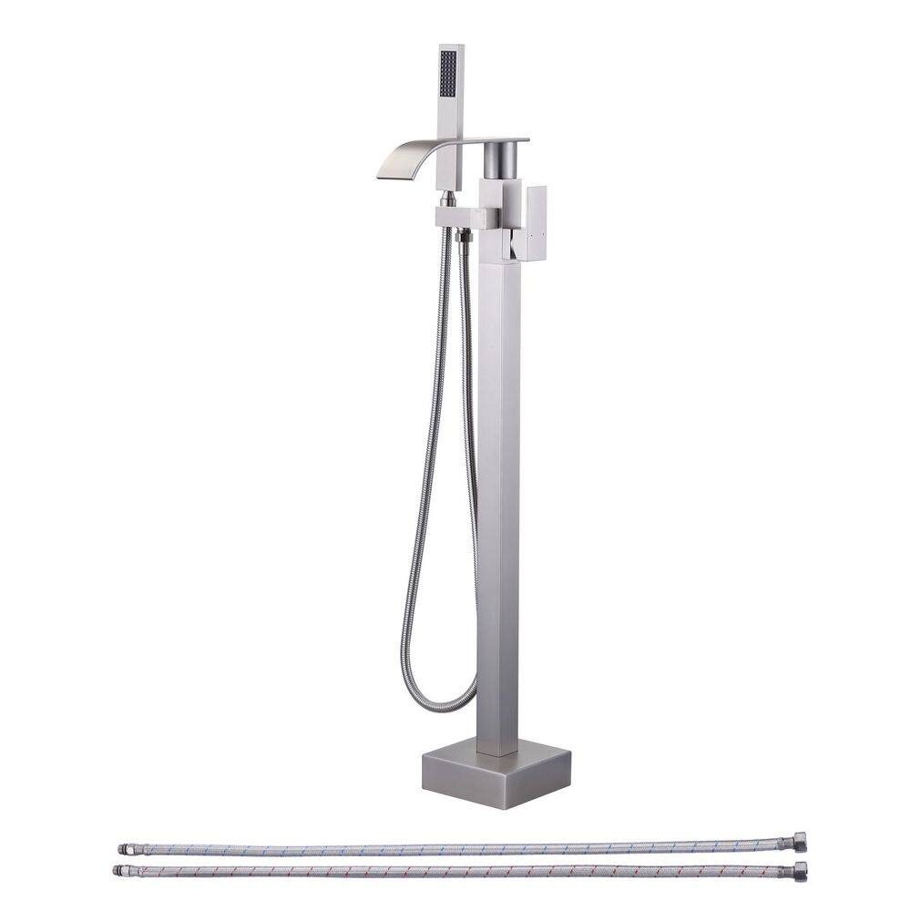 Waterfall Single-Handle Freestanding Tub Faucet, Floor Mount Bathtub Filler with Hand Shower in Brushed Nickel price history on PriceWatchPro