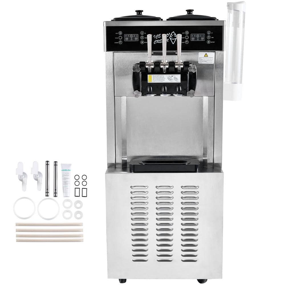 Commercial Ice Cream Machine 34-44 L/H Yield,19 qt. Ice Cream Maker with 3400 W 3-Flavor Soft Serve Maker Silver